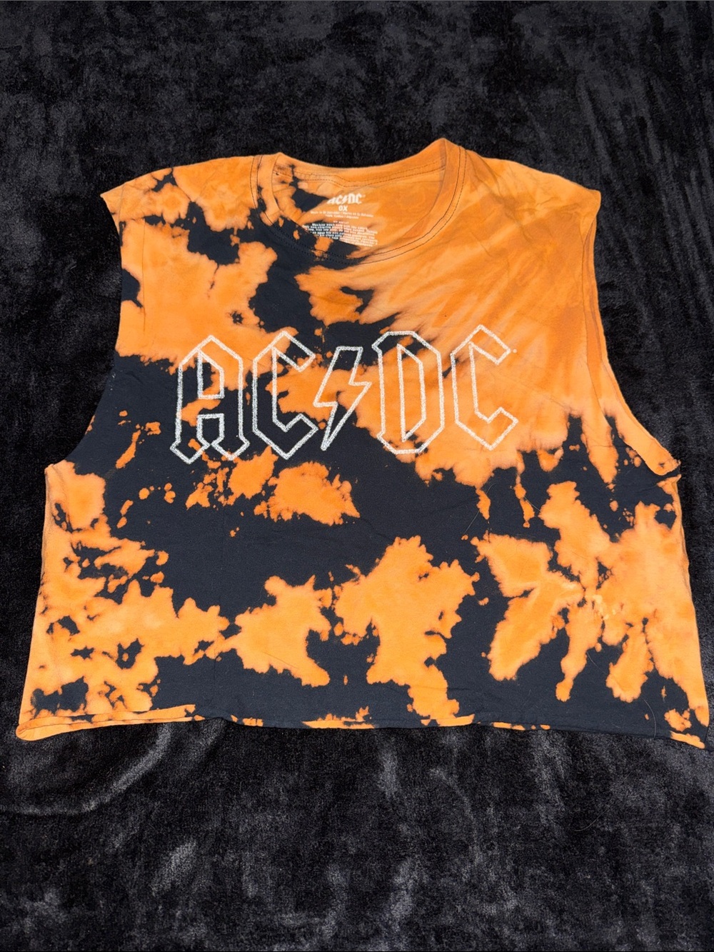 AC/DC Orange & Black Tie-Dye Crop Muscle Tee